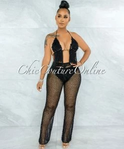 Vendor-unknown SWIM Floyd Black Crochet Cover-Up Fishnet Set