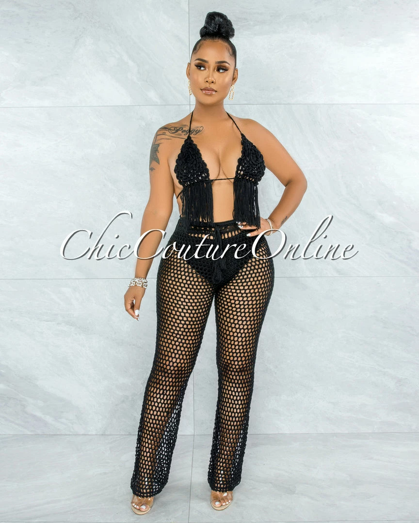 Vendor-unknown SWIM Floyd Black Crochet Cover-Up Fishnet Set