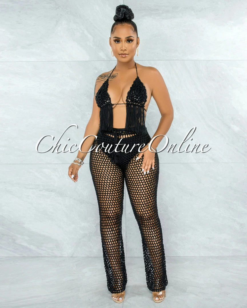 Vendor-unknown SWIM Floyd Black Crochet Cover-Up Fishnet Set