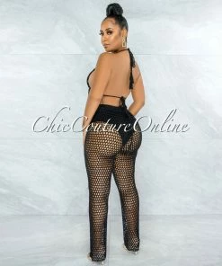 Vendor-unknown SWIM Floyd Black Crochet Cover-Up Fishnet Set