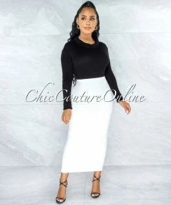 Vendor-unknown Doneva Off-White Double Lined Pencil Maxi Skirt