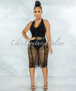 Vendor-unknown JUST IN Cherokee Black Crochet Open Back Cover-Up Midi Dress