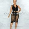 Vendor-unknown JUST IN Cherokee Black Crochet Open Back Cover-Up Midi Dress