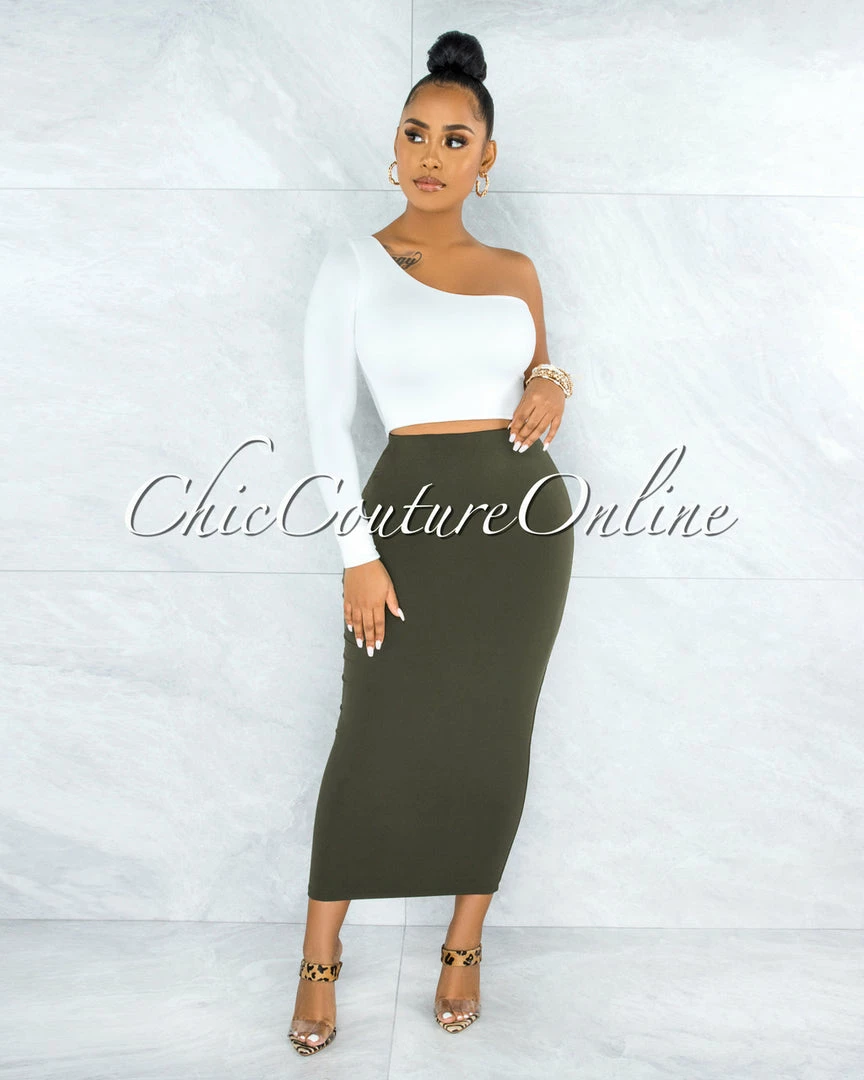 Vendor-unknown Doneva Olive Double Lined Pencil Maxi Skirt JUST IN