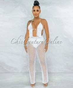 Vendor-unknown Floyd Off-White Crochet Cover-Up Fishnet Set SWIM