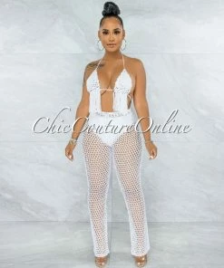 Vendor-unknown Floyd Off-White Crochet Cover-Up Fishnet Set SWIM