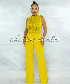 Vendor-unknown Firth Lime Yellow Crochet See-Through Top Jumpsuit JUST IN