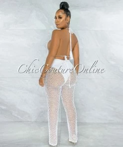 Vendor-unknown Floyd Off-White Crochet Cover-Up Fishnet Set SWIM