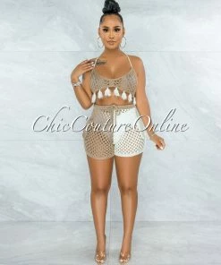 Vendor-unknown Arturo Nude White Two-Tones Crochet Cover-Up Set JUST IN