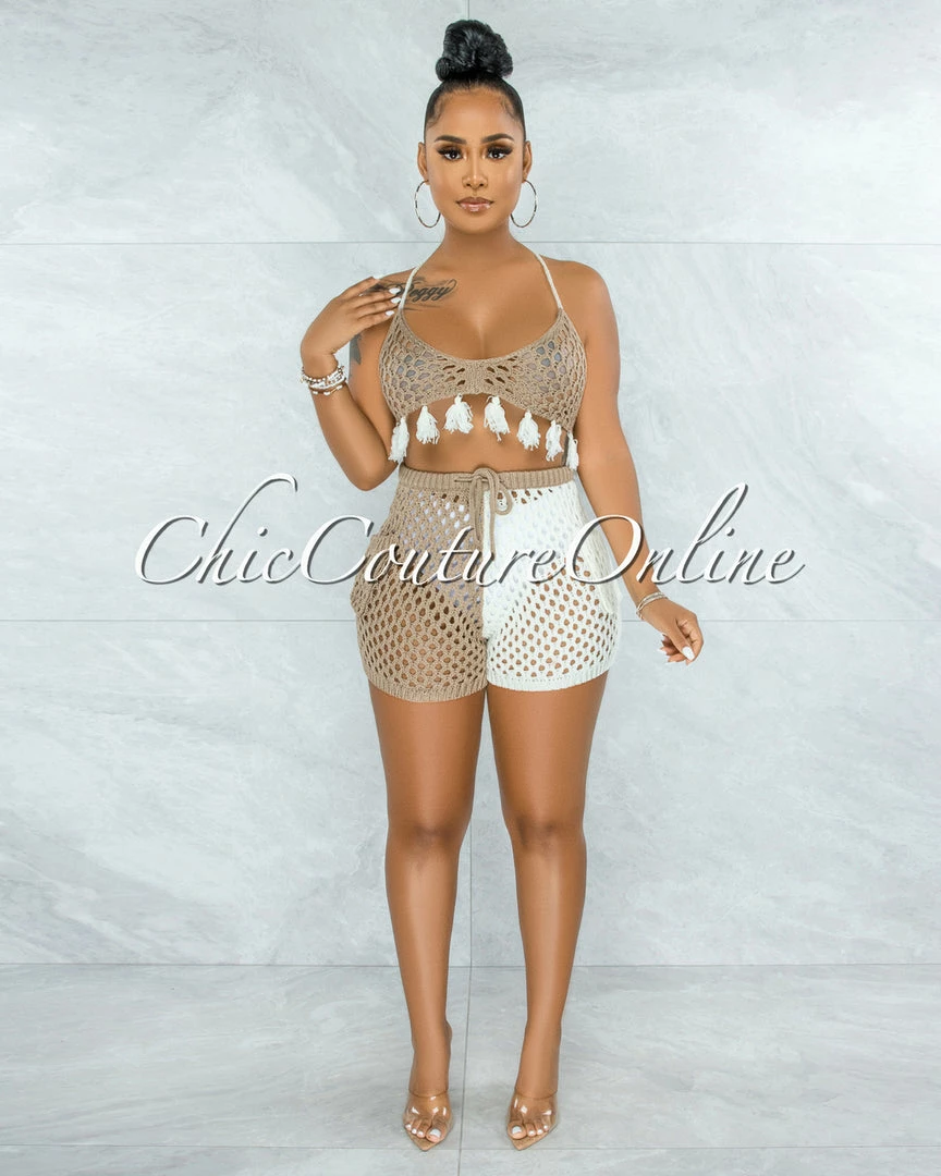 Vendor-unknown Arturo Nude White Two-Tones Crochet Cover-Up Set JUST IN