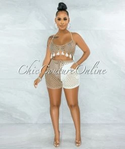 Vendor-unknown Arturo Nude White Two-Tones Crochet Cover-Up Set JUST IN