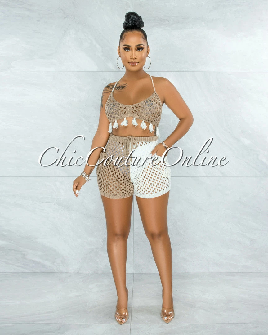 Vendor-unknown Arturo Nude White Two-Tones Crochet Cover-Up Set JUST IN