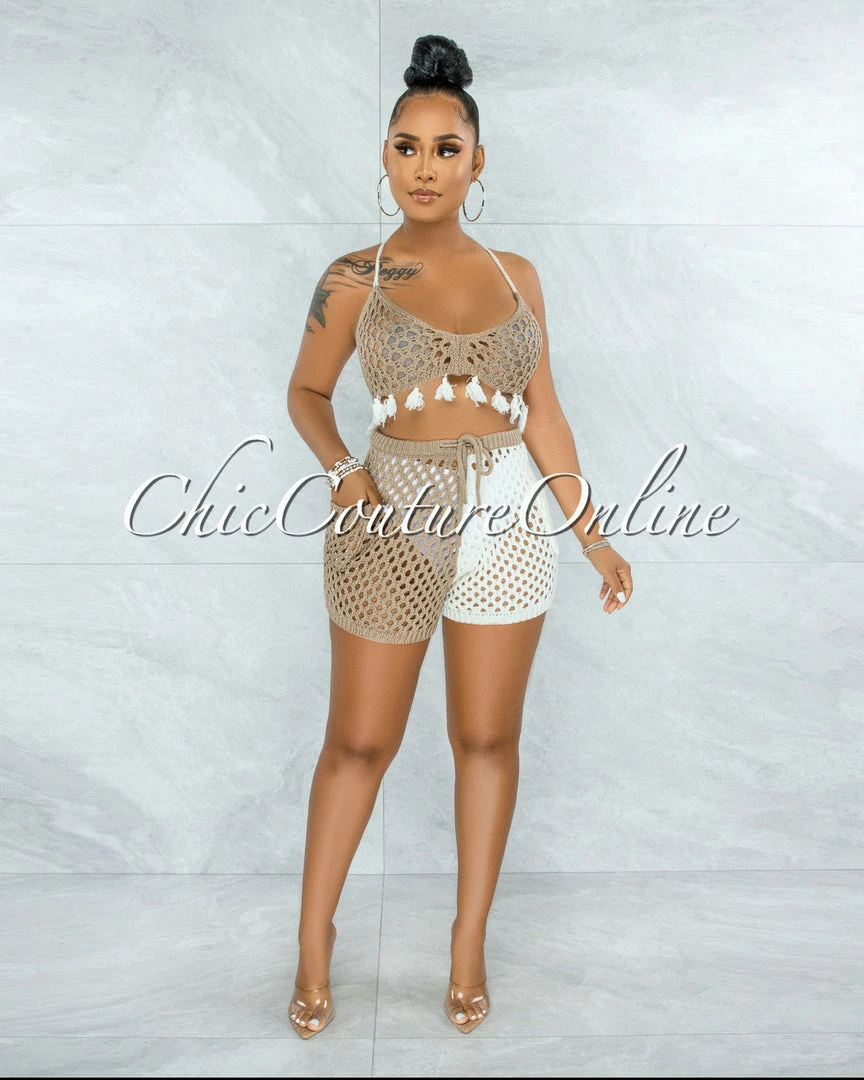 Vendor-unknown Arturo Nude White Two-Tones Crochet Cover-Up Set JUST IN