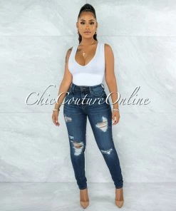 Vendor-unknown JUST IN Javas Dark Denim High-Waist Distressed Skinny Jeans