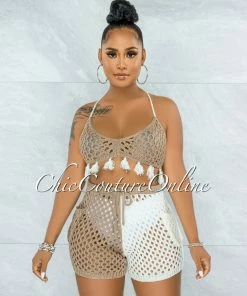 Vendor-unknown Arturo Nude White Two-Tones Crochet Cover-Up Set JUST IN