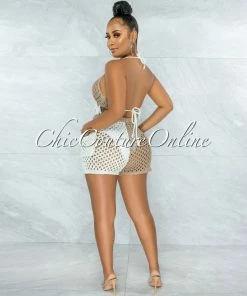 Vendor-unknown Arturo Nude White Two-Tones Crochet Cover-Up Set JUST IN