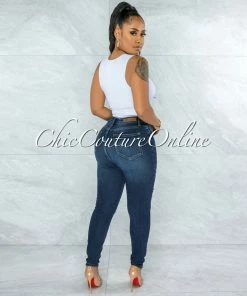 Vendor-unknown JUST IN Javas Dark Denim High-Waist Distressed Skinny Jeans