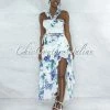 Vendor-unknown Casera White Blue Floral Print Top & Maxi Skirt Set JUST IN