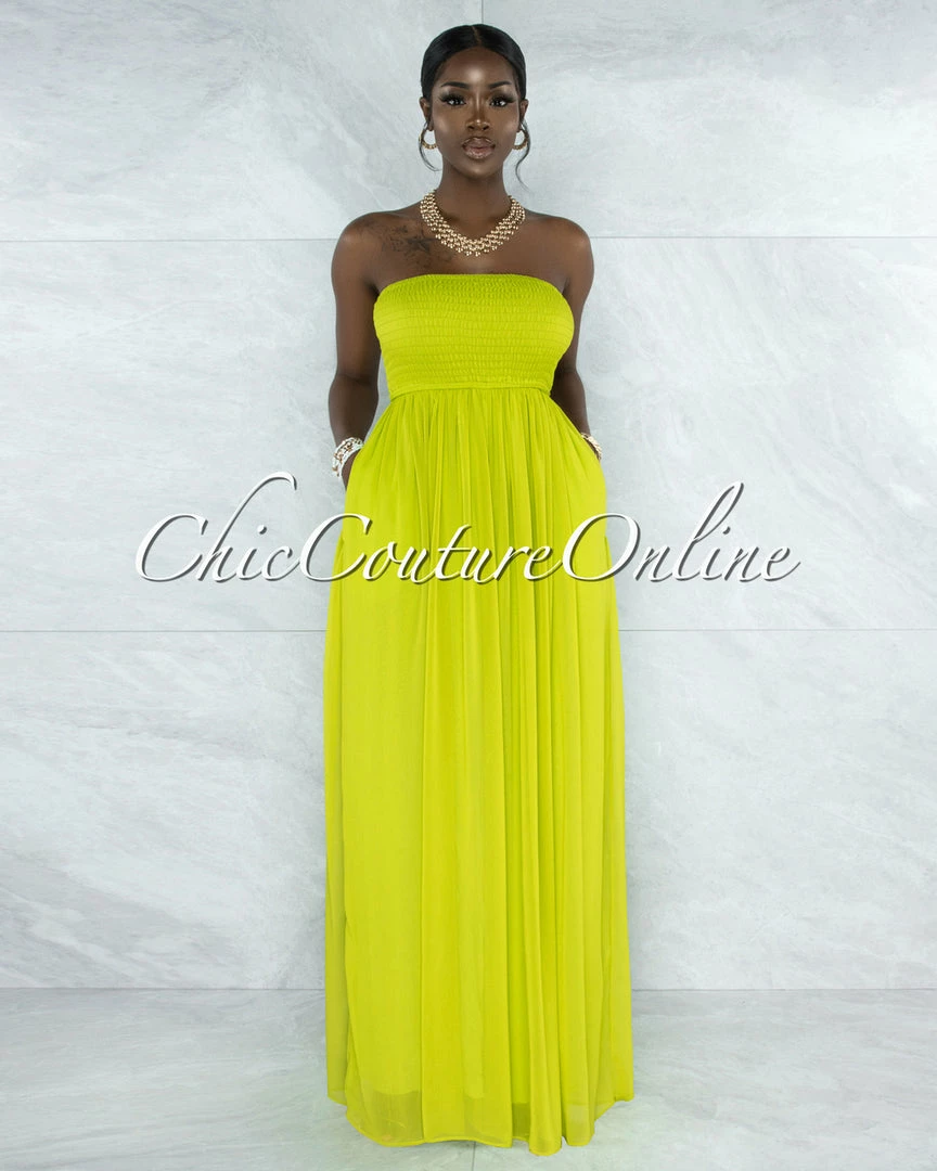 Vendor-unknown Perona Lime Smocked Top Wide Jumpsuit JUST IN