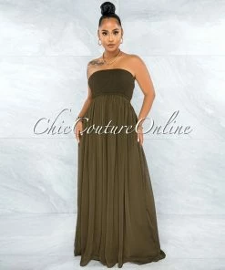 Vendor-unknown Perona Olive Green Smocked Top Jumpsuit