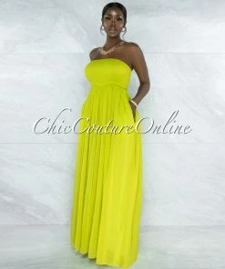 Vendor-unknown Perona Lime Smocked Top Wide Jumpsuit JUST IN