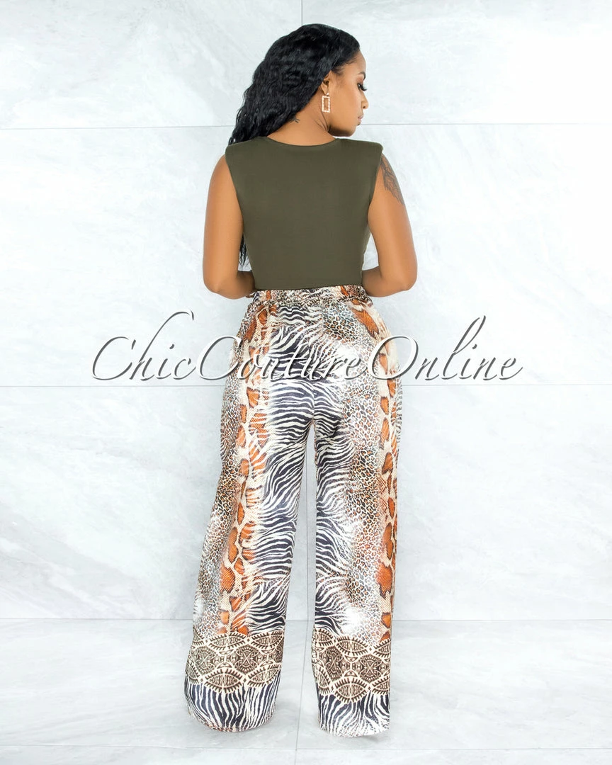 Vendor-unknown Apria Olive Green Padded Shoulders Bodysuit JUST IN