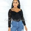 Vendor-unknown JUST IN Darian Black Corset Front Hook Closure Drape Top