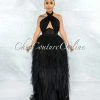 Vendor-unknown Angelica Black Tulle Halter Ruffle Maxi Dress JUST IN
