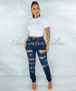 Vendor-unknown Mediana Dark Denim High-Waist Distressed Skinny Jeans JUST IN