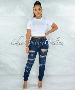 Vendor-unknown Mediana Dark Denim High-Waist Distressed Skinny Jeans JUST IN