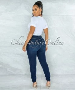 Vendor-unknown Mediana Dark Denim High-Waist Distressed Skinny Jeans JUST IN
