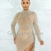 Vendor-unknown Caterina Nude Pearl Rhinestones Fringe Mesh Dress