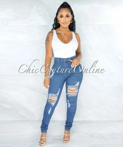 Vendor-unknown Alfreda Medium Denim High-Waist Distressed Skinny Jeans