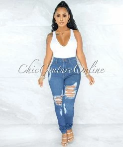 Vendor-unknown Alfreda Medium Denim High-Waist Distressed Skinny Jeans