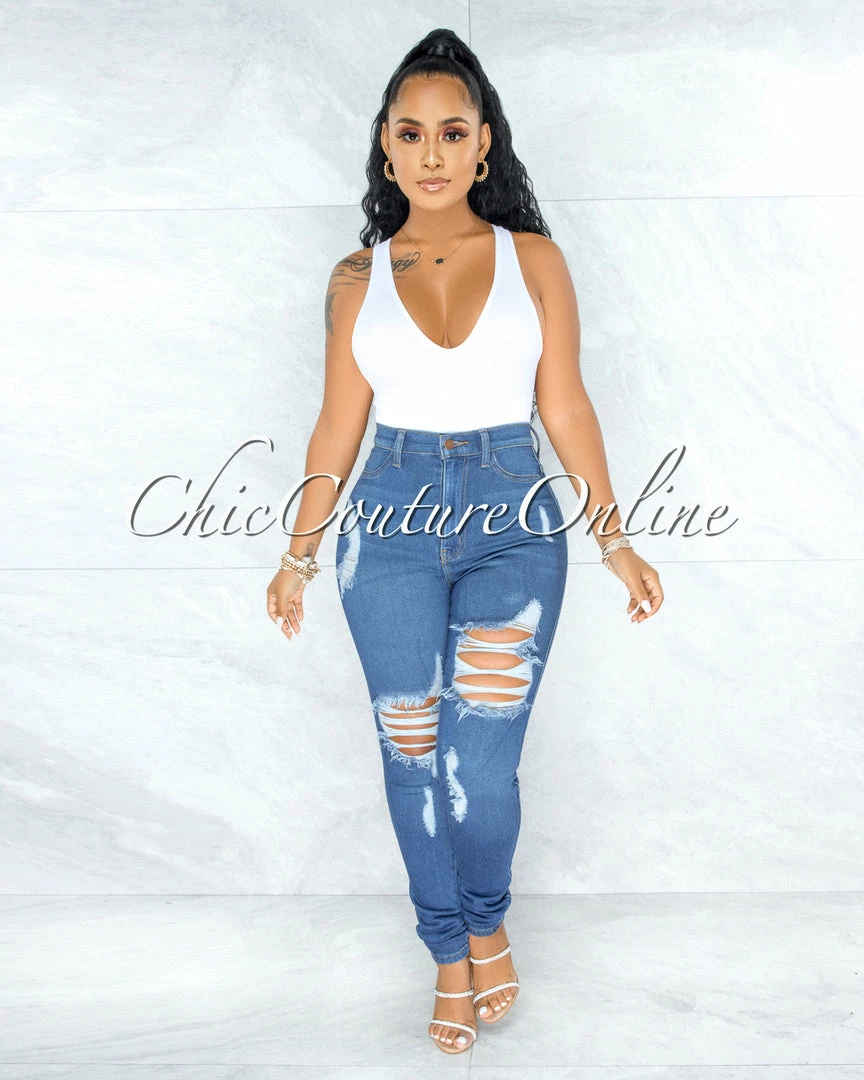Vendor-unknown Alfreda Medium Denim High-Waist Distressed Skinny Jeans