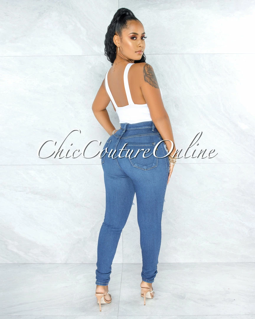 Vendor-unknown Alfreda Medium Denim High-Waist Distressed Skinny Jeans