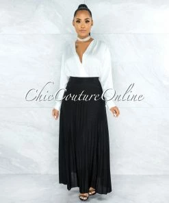 Vendor-unknown Barilla Black Shimmer Pleated Maxi Skirt JUST IN