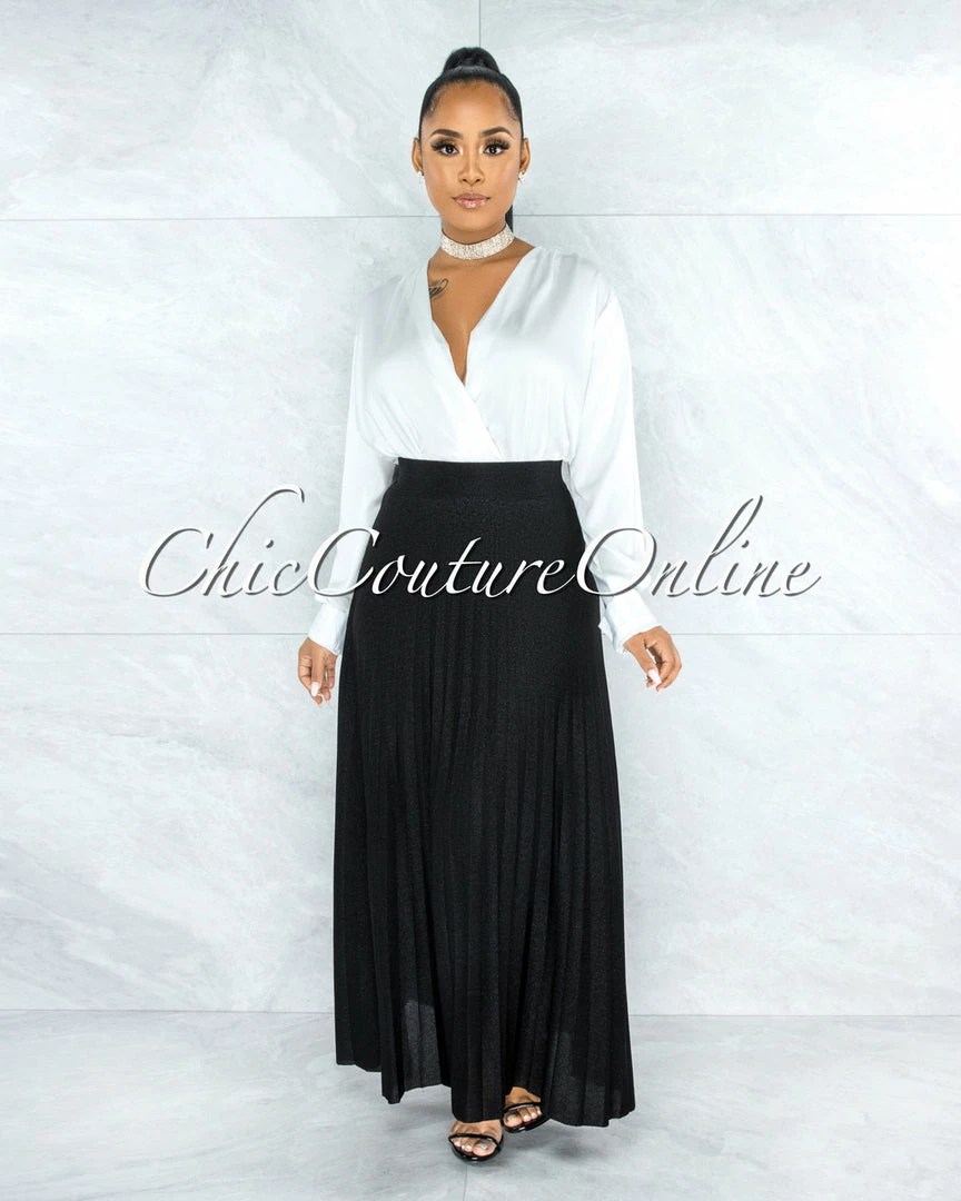 Vendor-unknown Barilla Black Shimmer Pleated Maxi Skirt JUST IN