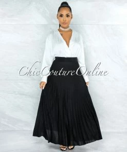 Vendor-unknown Barilla Black Shimmer Pleated Maxi Skirt JUST IN