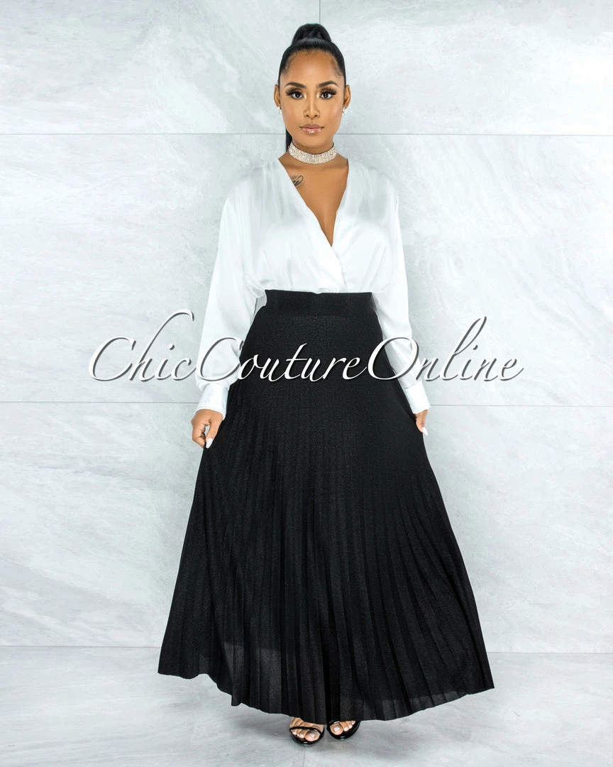 Vendor-unknown Barilla Black Shimmer Pleated Maxi Skirt JUST IN