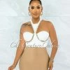Vendor-unknown JUST IN Lakista Off-White Gold Link Accent Padded Cups Crop Top