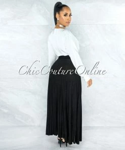 Vendor-unknown Barilla Black Shimmer Pleated Maxi Skirt JUST IN
