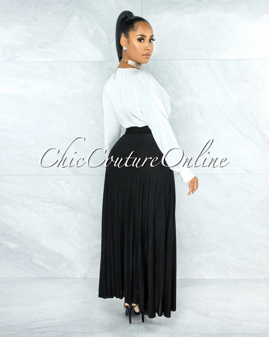 Vendor-unknown Barilla Black Shimmer Pleated Maxi Skirt JUST IN