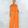 Vendor-unknown Johanna Orange Front Buttons Wide Jumpsuit