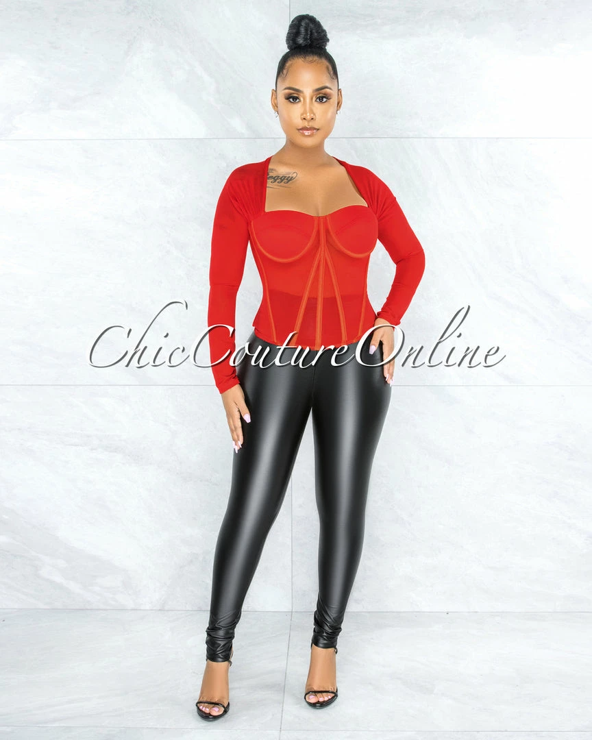 Vendor-unknown Tyronica Red Padded Cups Mesh Corset JUST IN