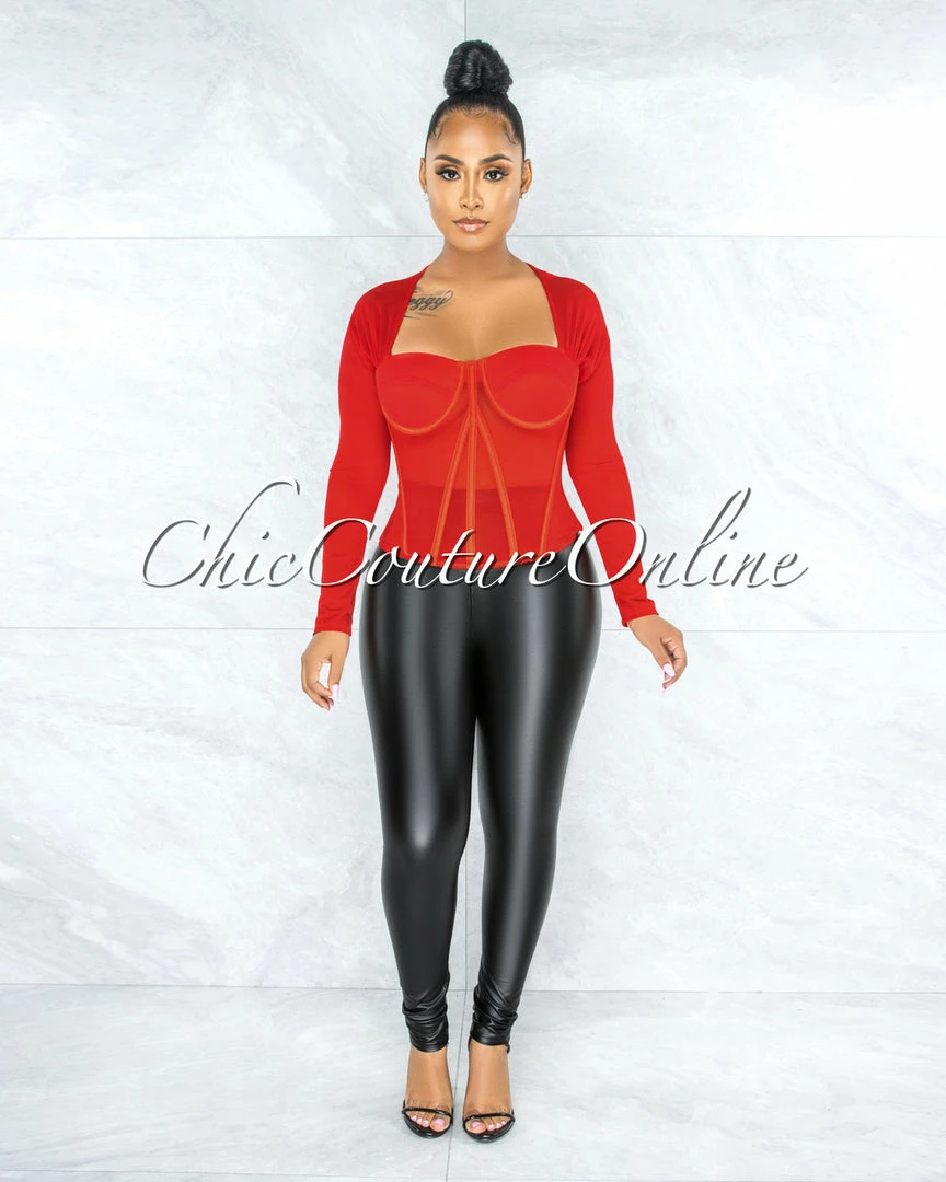 Vendor-unknown Tyronica Red Padded Cups Mesh Corset JUST IN