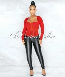 Vendor-unknown Tyronica Red Padded Cups Mesh Corset JUST IN