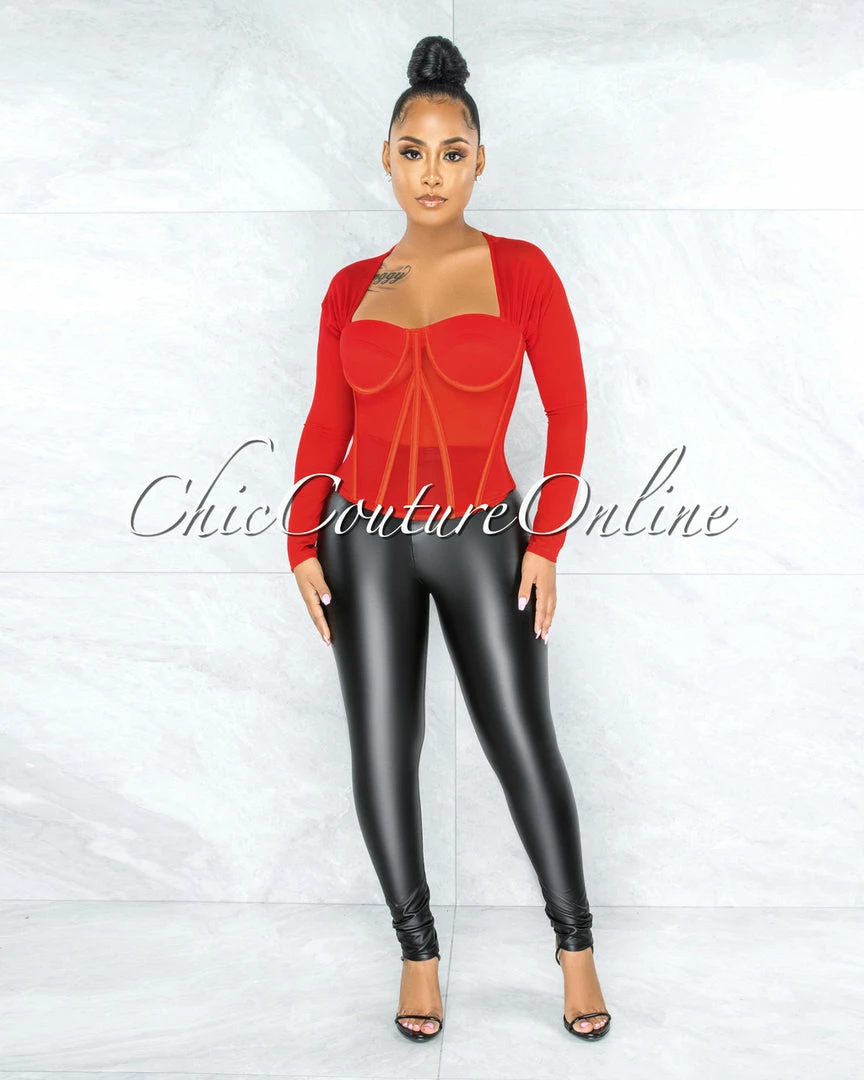 Vendor-unknown Tyronica Red Padded Cups Mesh Corset JUST IN