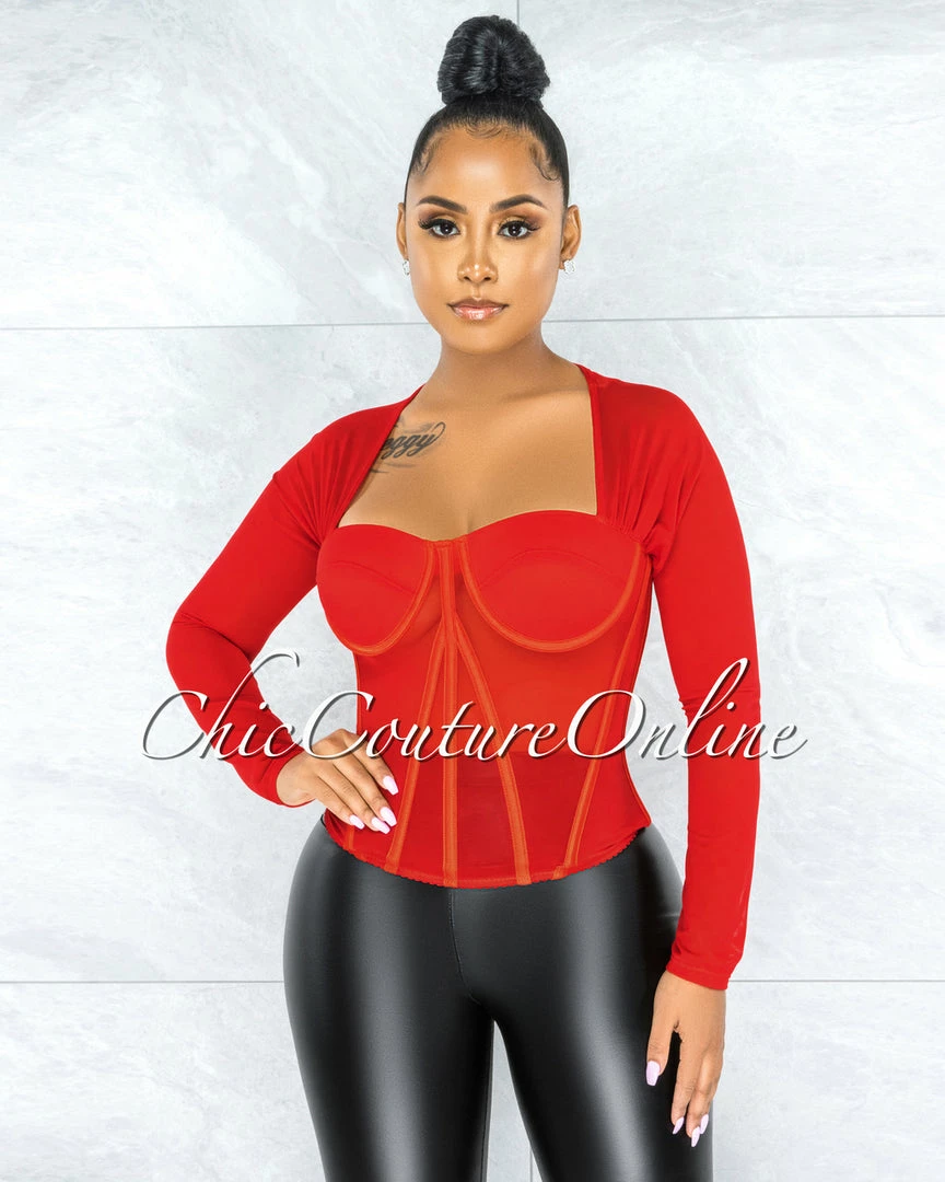 Vendor-unknown Tyronica Red Padded Cups Mesh Corset JUST IN