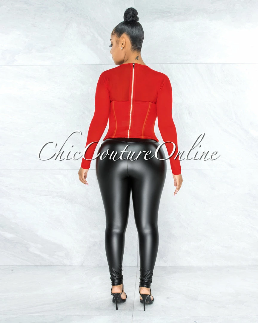 Vendor-unknown Tyronica Red Padded Cups Mesh Corset JUST IN